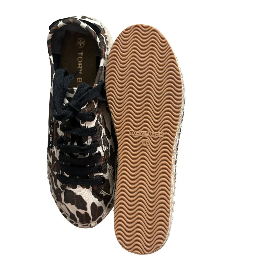 Tory Burch Leopard Print Canvas Espadrille Lace Up Sneakers‎ 6.5M 89369